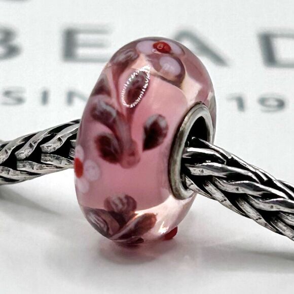 TROLLBEADS UU Pink & Purple Flower Ferns LAA 925S NEW! w Red Buds - Picture 4 of 8